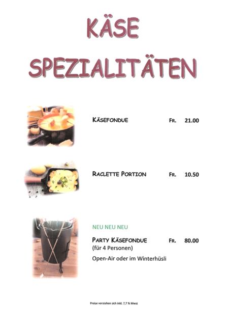 Käsespezialitäten – Käsefondue, Raclette