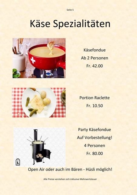 Käsespezialitäten – Karte