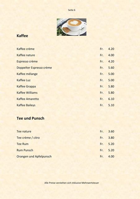 Kaffee, Tee und Punsch