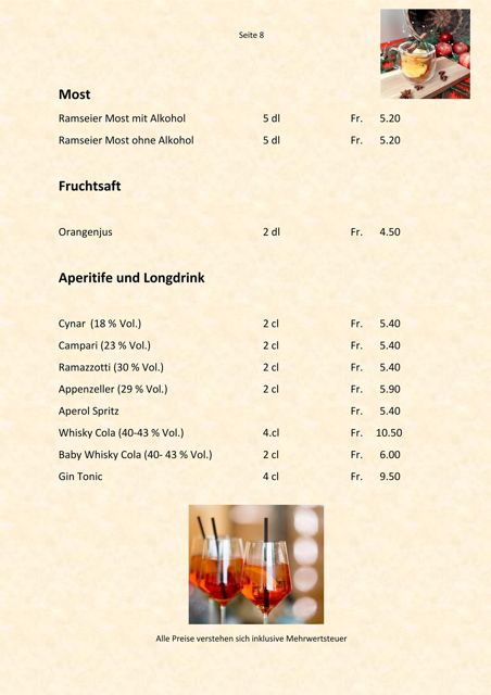 Aperitifs, Weine und Desserts